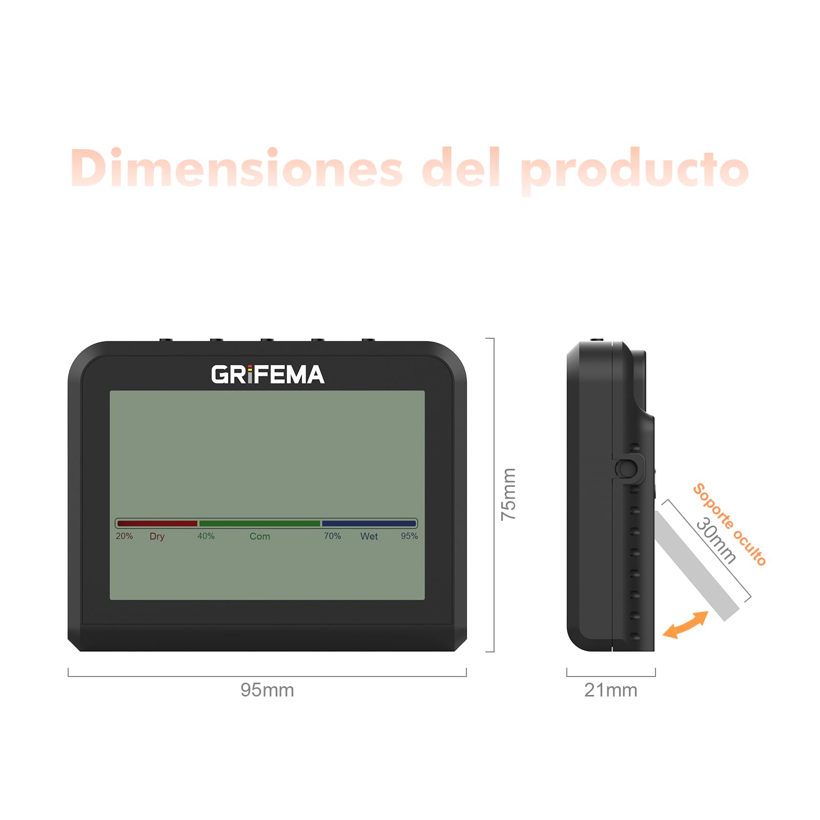 GRIFEMA GA2901B, Termómetro Digital Interior del Higrómetro, Digital Medidor de Humedad con Retroiluminación, Registro Máx/Mín, Reloj/Fecha, Ideal para Hogar/Invernadero, Negro