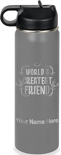 Miniatura 23 de LaserGram Personalized Water Bottle, World's Greatest Friend, Stainless Steel Double Wall Vacuum Insulated with Flip Top Straw, Custom Engraved Gift