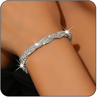 Bling Silberne Strass Twisted Stretch Armbänder Für Damen, Funkelnde Kristallarmbänder Für Hochzeit, Abschlussball, Funky Fashion Schmuck Und Elegante Tennis-Accessoires