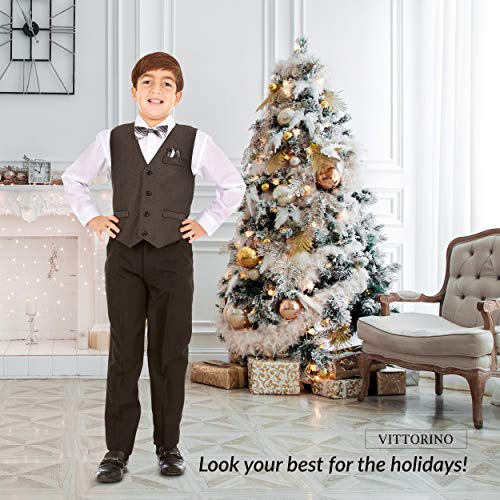 Image of Vittorino Boys 4 Piece Suit Set with Vest, Dress Shirt, Bow Tie, Pants & Pocket Square | Big & Little Kids Formal Apparel