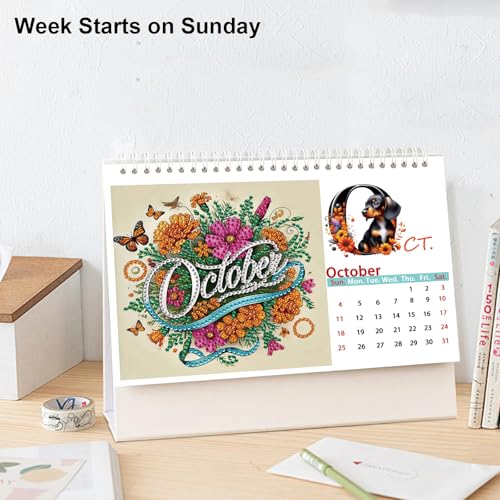 Image of AiYuanzsh 2026 5D Diamond Painting Calendar, DIY Rhinestone Diamond Art Kit Tabletop Ornaments, 12-Month Desk Planner from Jan to Dec, Creative Home Office Desktop Decoration, Craft Gift for Adults