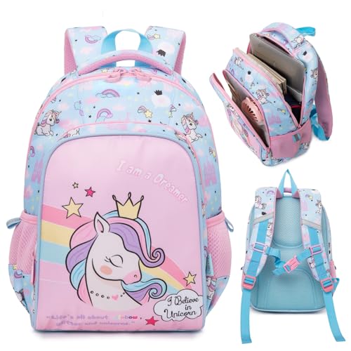 Image of Cots and Cuddles Cute Kawaii Bunny Soft Toy Large Capacity Backpack Bag for Primary School Girl Kids (Pink Blue Unicorn)
