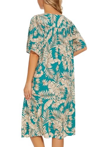 Image of COSUNIONY House Dresses for Women Cotton Short Sleeve House Coat Buttons Down Dusters Robe with Pockets S-XXL