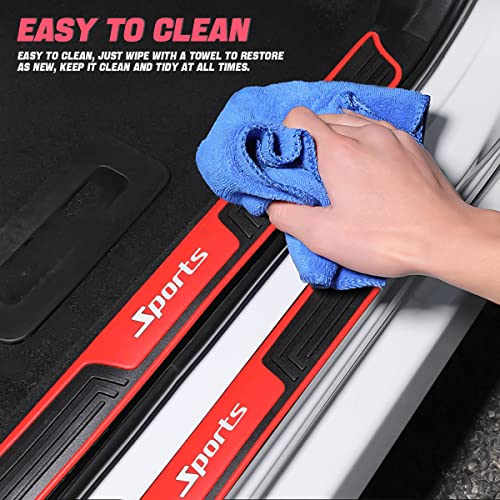 4Pcs Car Door Sill Plate Protectors, Auto Door Entry Guards Sill Scuff Cover Panel Step Protector, Pvc Rubber Anti-Scratch Front Rear Door Pedal, Car Accessories For Most Vehicles (Red/Sport) #TOP2