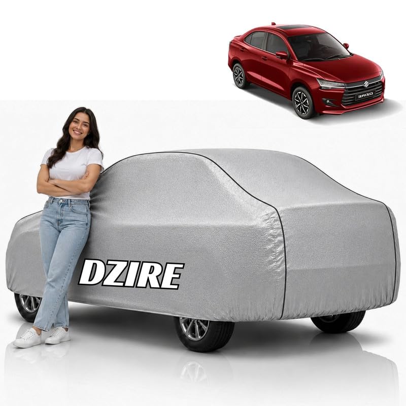 Image of Mind-Blowing 2026 100% Waterproof Swift Dzire Car Cover | Polyester Car Body Cover for Rain & Sun | UV Protection, Dustproof, Scratch Resistant, Windproof, Heat Resistant, Custom Fit (Silver)
