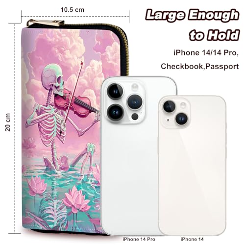 Wristlet Wallet for Women Teen Girls Womens Wallet RFID Blocking Credit Card Holder with Removable Wristlet,Leather Phone Wallet Clutch Large Capacity Ladies Travel Purs,Guitar and Lotus3