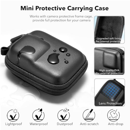 Image of squishy 6Pcs Action 6 Accessories Bundle, Action Camera Carrying Case with Backpack Clip Mount, Tempered Glass Screen Protector and Lens Caps, Travel Storage Bag Kit