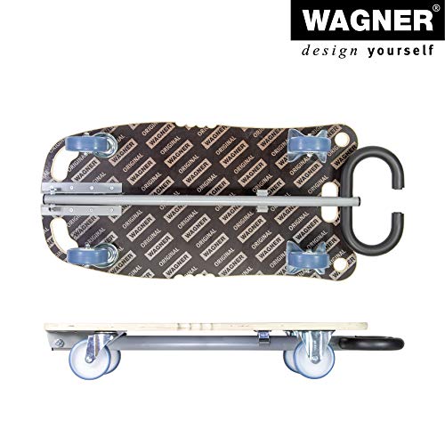 WAGNER Transportroller Transporthilfe I Schichtholz mit Grip 80 x 40 x 14,5 cm, Tragkraft 300 kg I Möbelroller für Umzüge I Deichsel klappbar I Rollbrett softe Rollen I Tragegriffe I FSC® I Made in DE
