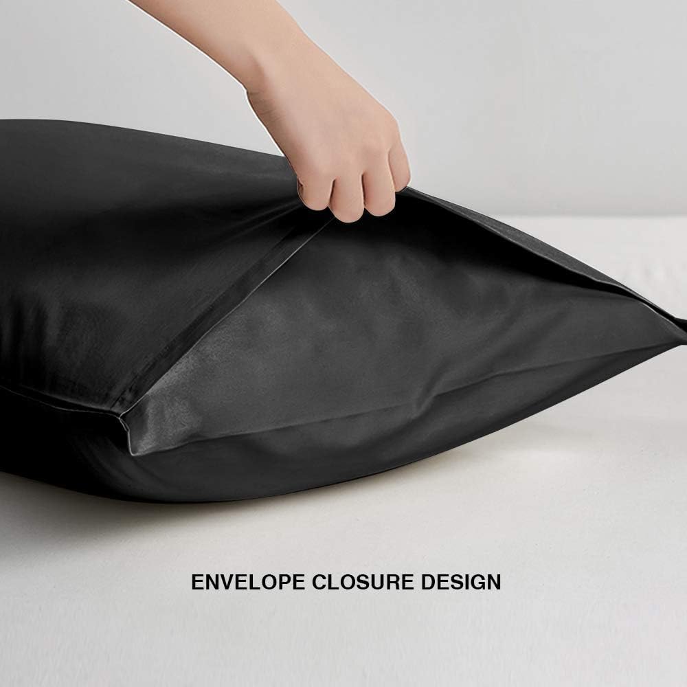 SEVEN4-UK 2 Black Microfiber Pillow cover Super and Cozy Envelope Closure Bed Pillow Cases 50x80 cm Easy to Use Attractive Colours Breathable & Durable Pillow Case Set Easy to Wash - Image 2