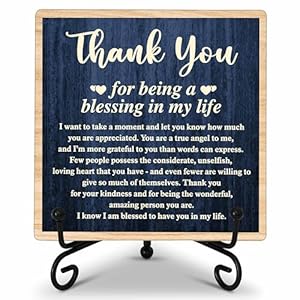 ONDTOM Thank You Gifts for Women Men Friends Mom, Thank You for Being A Blessing in My Life Wooden Plaque with Stand, Thanksgiving Day Gifts for Family Member Desk Decor - E03 ONDTOM Thank You Gifts for Women Men Friends Mom Thank You for Being A Blessing in My Life Wooden Plaque with Stand Thanksgiving Day Gifts for Family Member Desk Decor E03