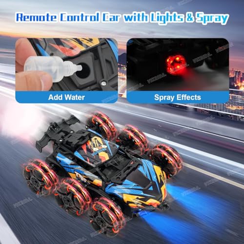 Image of VikriDA 6 Wheel Stunt RC Car for Kids | 2.4GHz Remote Control Toy Car with Lights, Spray Function, 360 Spin, High-Speed Off-Road Stunt Car - Multicolor