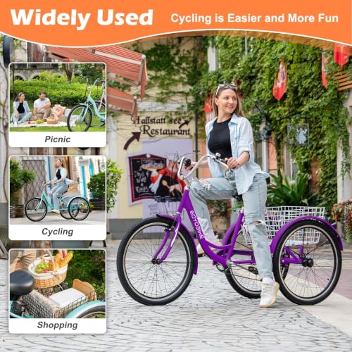 Image of Adult Tricycle, 7 Speed Adult Trike, 20 /24 /26 inch 3 Wheel Bike with Basket | Low Step-Through Frame, Wide Seat with Backrest, 350 lbs Capacity, Tricycle for Adults, Seniors, Women and Men