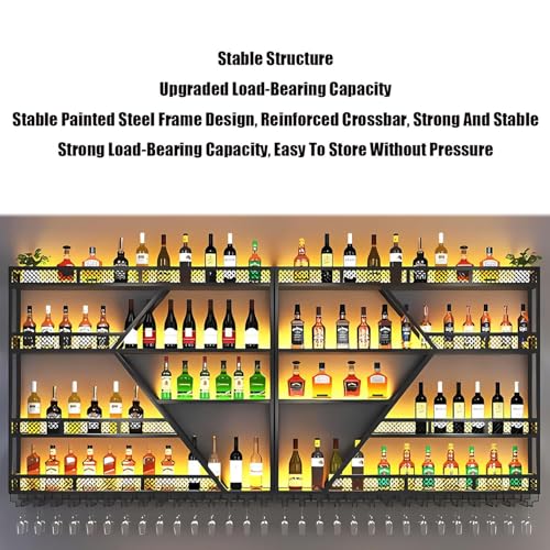 Półki Na Butelki Z Alkoholem/Kieliszki Do Wina Led, Stojak Na Wino Montowany Na Ścianie, Stojak Na Wino O Dużej Pojemności Montowany Na Ścianie, Metalowy Stojak Na Butelki Wina,Four-layer-100cm