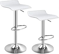 Vista 4 de WATERJOY Juego de 2 taburetes de bar sin respaldo de cuero PU, giratorios, ajustables, diseño moderno, cromado, hidráulico, de piel sintética