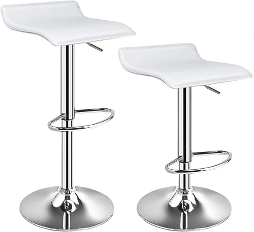 WATERJOY Juego de 2 taburetes de bar de piel sintética sin espalda, giratorios, ajustables, diseño moderno, cromado, hidráulico de piel sintética