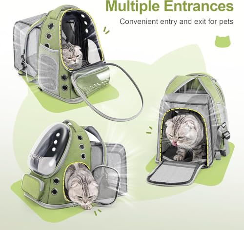 Image of Cat Backpack Carrier Expandable Pet Carrier Backpack for Small Medium Cats Fit Up to 18 Lbs, Foldable Puppy Backpack Carrier for Travel, Hiking (Expandable - Green, 11L x 16.5W x 13.4H)