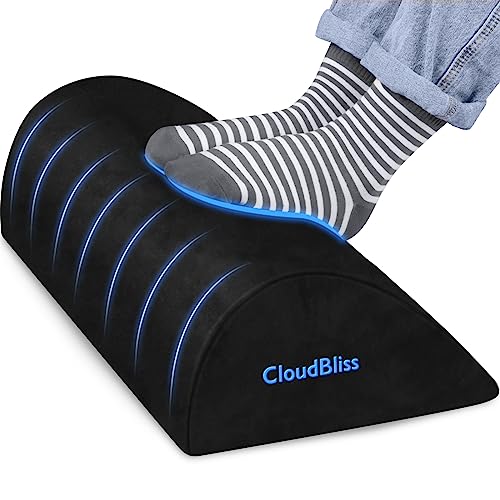 Image of CloudBliss Foot Rest for Under Desk at Work,Office Desk Accessories with Soft Foam and Washable Removable Cover, Foot Stool for Office, Car, Home to Foot Support and Relax Ankles, Black, Long