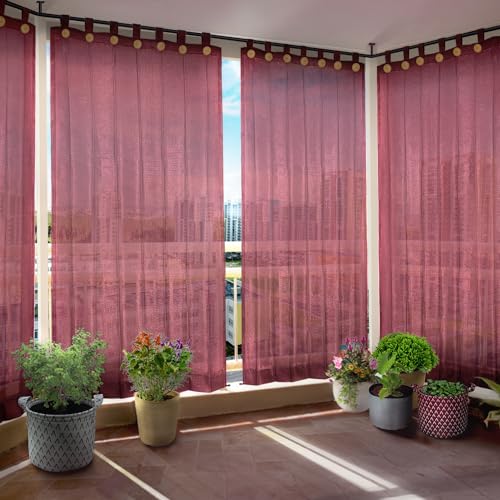 Image of HIPPO 180 GSM HDPE Outdoor Loop Curtain for Balcony & Patio Sun Blocking, UV Protection & Light-Filtering Curtains(Burgundy- 3FTX9FT) Pack of 2