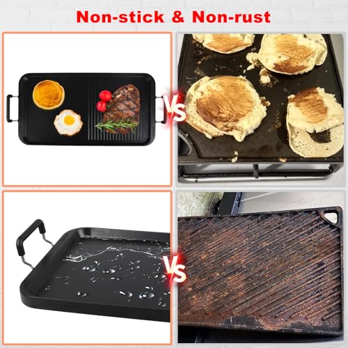Image of Vayepro 2-in-1 Stove Top Griddle & Grill Pan, 20 Inch Non-Stick Double Burner Griddle for Gas, Electric, and Camping Stoves, Perfect for Pancakes, BBQ, and Indoor /Outdoor Cooking