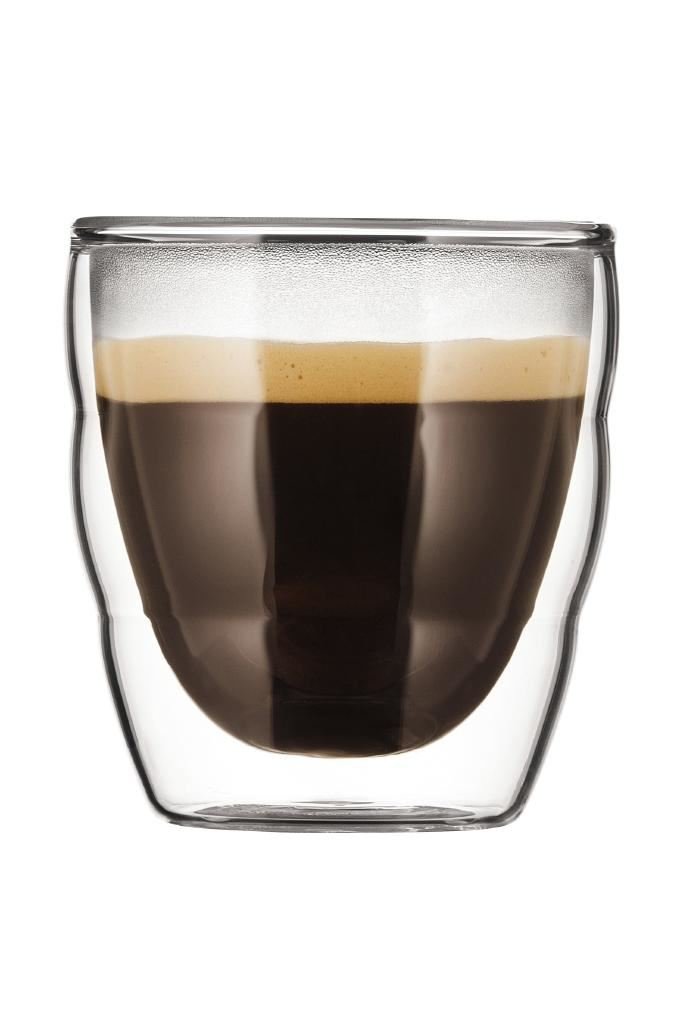 Bodum Double Walled Glasses Pack of 2 PILATUS- 80ml Espresso Cups - Dishwasher Safe Thermal Cup - Mouth-Blown Borosilicate Glass