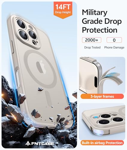 Image of FNTCASE for iPhone 16 Pro Max Case: [Compatible with Magsafe] Translucent Matte Cases with [Full Camera Protection] [Screen Protector] Military Grade Shockproof Protective Phone Cover - Off White