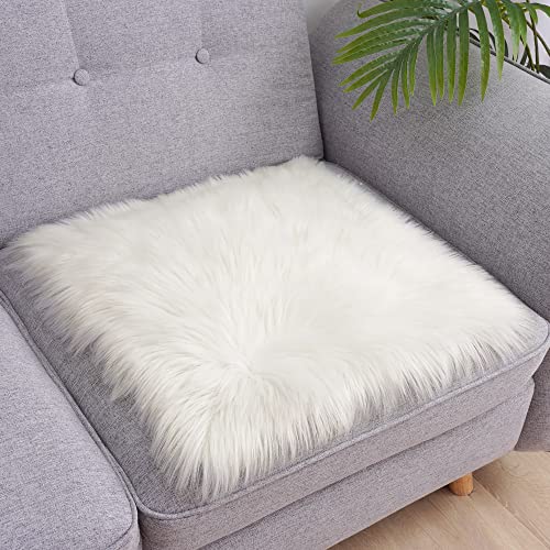 Yj.gwl Soft Faux Sheepskin Fur Area Rug, Luxury Fluffy Rug For Sofa Bedroom Living Room Nursery, Shaggy Chair Cover Seat Pad Plush Carpet 1.6 X 1.6 Feet Square White #TOP1