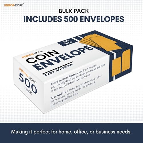 Performore 500 envelopes de moedas Manilla (8,9 cm x 6,3 cm) com aba autoadesiva – Envelopes durávei