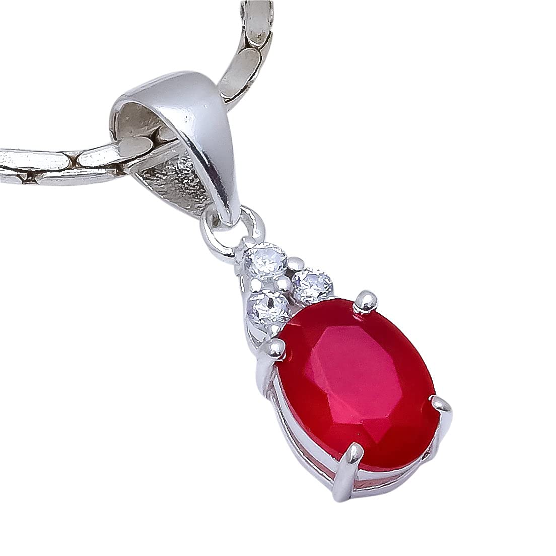 Ruby, White Topaz Natural Gemstone 925 Sterling Silver Pendant(0.9 gm)-image-49