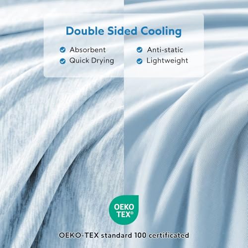 Image of HOMFINE Cooling Blanket for Hot Sleepers Queen Size, Light Blue 90 inchx90 inch | Dual-sided mica nylon cool, Q-Max 0.439 instant cool, Lightweight & breathable for night sweats & menopause, Machine washable