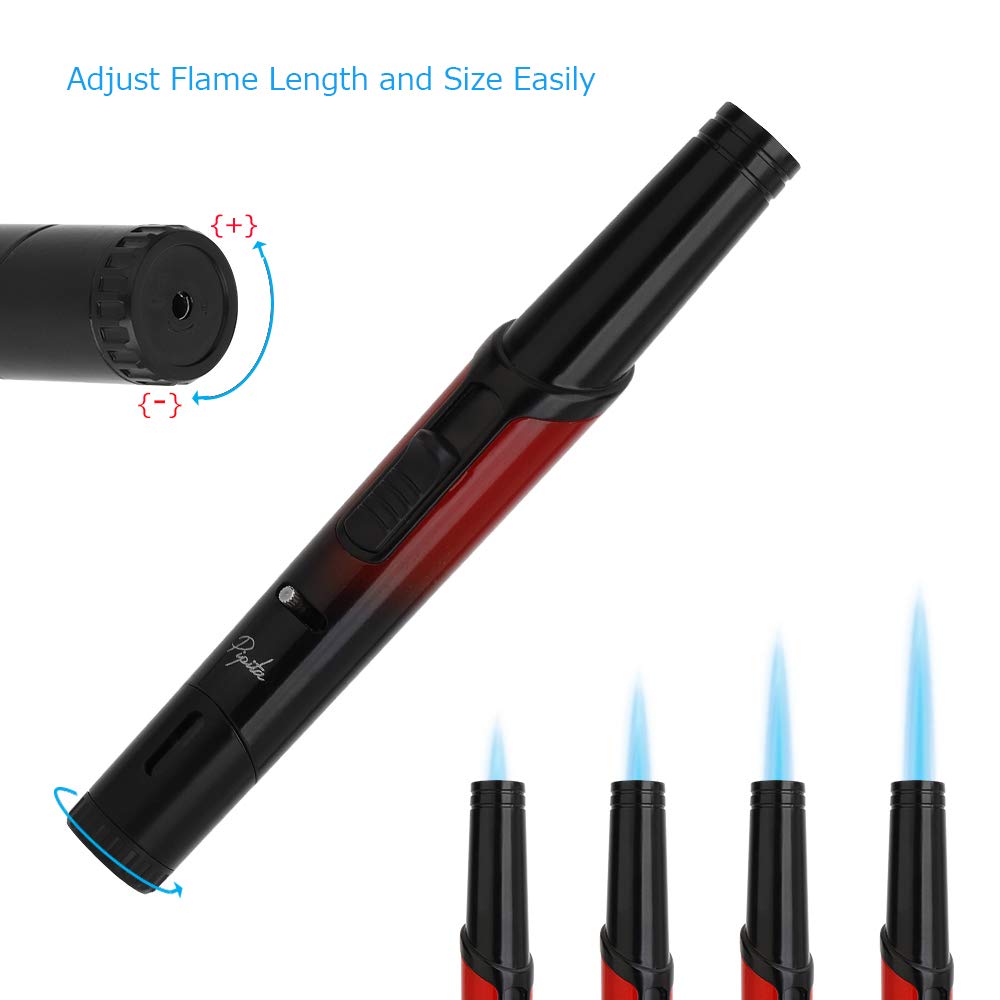 PIPITA Paquete de 2 mecheros largos resistentes al viento recargables, encendedor de butano inflable, encendedor de llama ajustable, encendedor de llama para parrilla de una sola antorcha