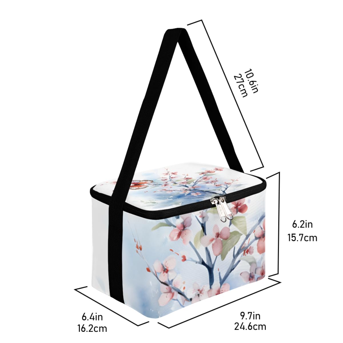 GzLeyigou Lunch Bags for Women Men 9 Cans,Japanese Cherry Tree Hot & Cold Food Delivery Bag Insulated Grocery Bag Insulated Lunch Box Butterfly Cooler Bag for Office Work Picnic Beach