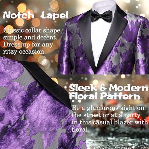 Image of Barry.Wang Mens Floral Blazer Suit Jacket Notched Lapel Casual Sport Coat | Flowers Jacquard One Button Tuxedo for Prom Wedding Party Disco Dinner Banquet Cocktail Homecoming Travel,Regular Fit