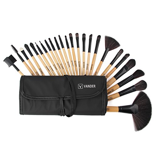 VANDER Makeup Brushes 24 Pieces Professional Makeup Brush Set Synthetic Kabuki Foundation Blending Blush Face Eyeliner Shadow Power Brushes Liquid Cream Concealer Lip Cosmetics Brushes Kit (Wood)