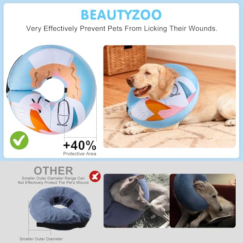 Image of BEAUTYZOO Inflatable Dog Cone Collar Alternative After Surgery, Soft Donut Recovery E-Collar for Large & XL Dogs Girls Boys, Adjustable Pet Neck Cone to Stop Licking Wounds, Light Blue L
