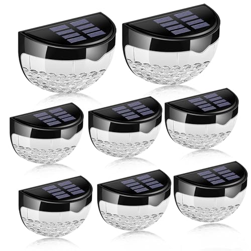 8 Pack Fence Lights Solar Powered with Dusk Till Dawn Sensor, Waterproof Outdoor Garden LED Wall Lamp, Decorative Night Lights for Fence Panels, Deck, Yard, Patio, Pathway, Step, Cool White