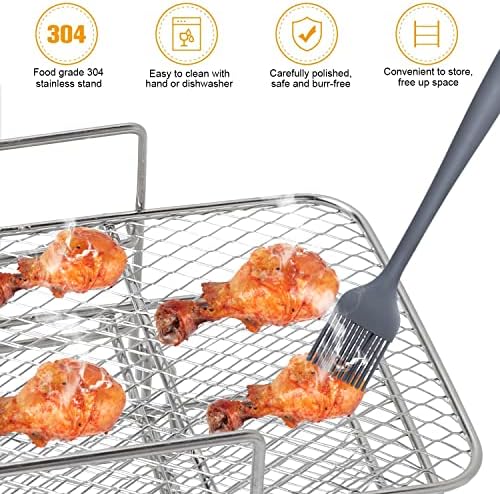 Air Fryer Rack, 304 Stainless Steel Three-Layer Dehydrator Rack Air Fryer Accessories Cooking Rack with Oil Brush for Multi-Purpose Compatible with Ninja Dual Zone Air Fryer AF300UK/ AF400UK