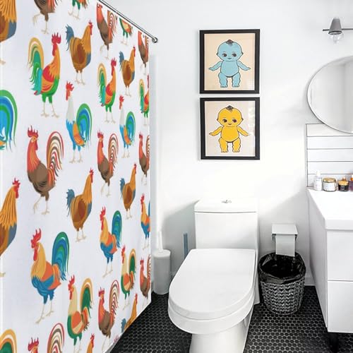 Rideau de douche coq coloré polyester imperméable 183x183cm