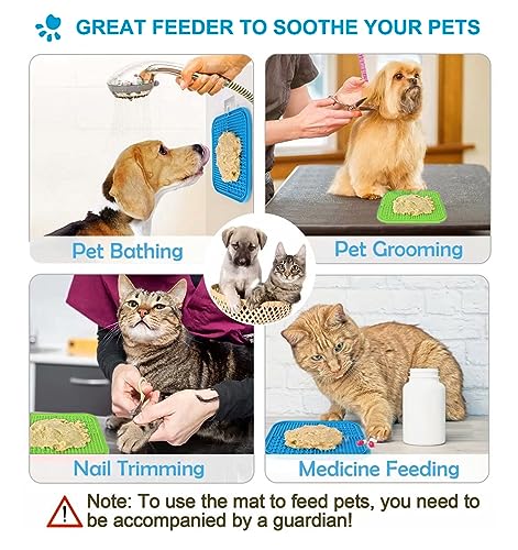 Lesipee Licking Mat for Dogs & Cats 2 Pack, Slow Feeder Lick Pat, Anxiety Relief Dog Toys Feeding Mat for Butter Yogurt Peanut, Pets Supplies Bathing Grooming Training Calming Mat (Blue&Green) (Image - 6)