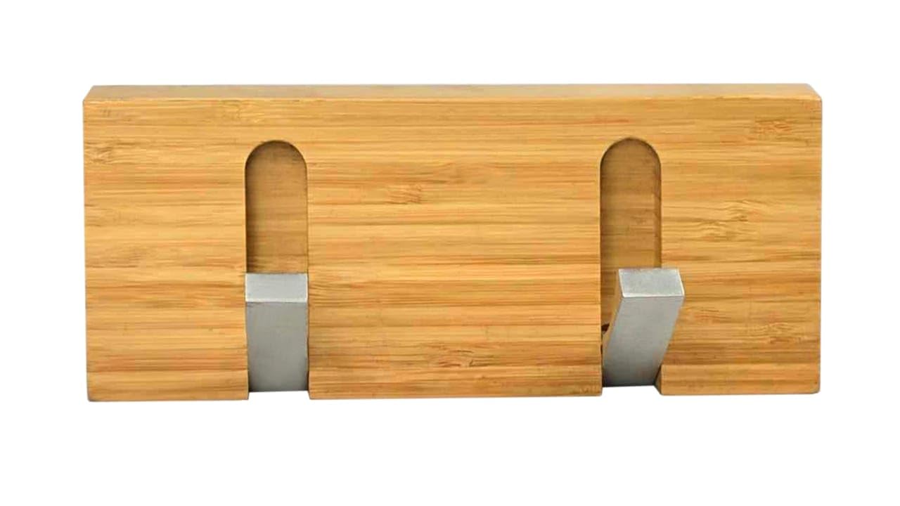 Wall Mounted Door Hooks Coat Hang Racks Wall Organizer Cloths Hanger Bamboo Wood Foldable Wardrobe Hooks Hats, Scarves, Keys, Towel Holder, Folding Shelf (2 Hooks)