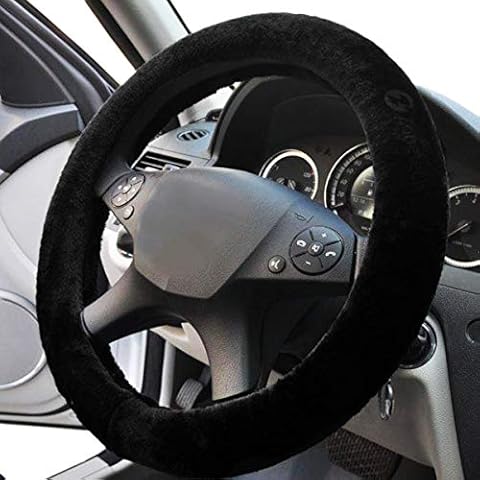 Black Sheepskin Steering Wheel Cover- Zone Tech Plush Stretch On Vehicle Faux Sheepskin Steering Wheel Cover Classic Black Car Wheel Protector Cover