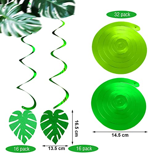 Ireer 64 Pcs Luau Hawaiian Party Decorations Palm Leaves Swirl Party Decorations Tropical Leaves Hanging Ceiling Swirls Green Decorations Jungle Party Decorations For Summer Baby Shower Birthday #TOP1