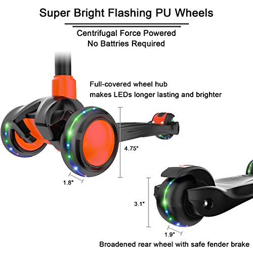Image of Allek Kick Scooter B03, Lean 'N Glide 3-Wheeled Push Scooter with Extra Wide PU Light-Up Wheels, Any Height Adjustable Handlebar and Strong Thick Deck for Children from 3-12yrs (Black-Red)