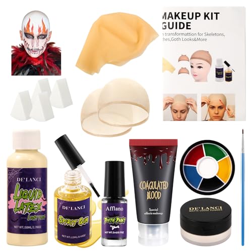Bald Cap Halloween Makeup Kit for Woman Man Professional Complete Bald Cap Character Set for Cosplay Sfx Halloween Makeup Costumes Party Theater look-with Instruction Realistic Bald Cap Kits