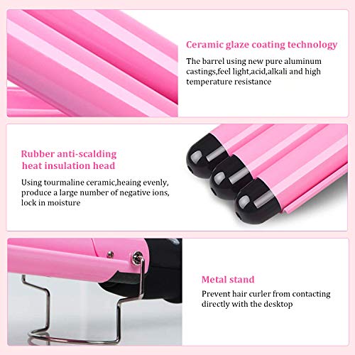 3 Barrel Curling Iron Wand Dual Voltage Hair Crimper Temperature Adjustable 25mm Hair Crimper ，1 Inch Ceramic Tourmaline Triple Barrels ，Hair Waving Styling Tools - Thumbnail 7