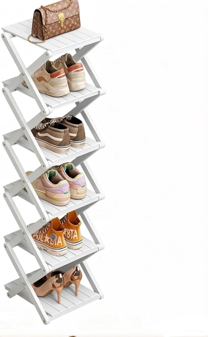 XZXWZX Schuhregal, Bambus Faltbare Schuhe Veranstalter Freistehende Regal für Eingang, Schrank, Schlafzimmer, Flur, | Natural | Funktionale | Multifunktionale Schuhregal (Wood Color