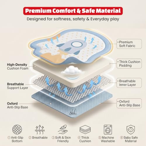 Image of Baybee 2 in 1 Premium Baby Play Gym & Activity Mat for Babies with Extra | Soft Cushion | Portable Playing mat for Kids with Sensory Toys | BPA Free Play Mat for New Born Baby up to 36 Months (Blue)