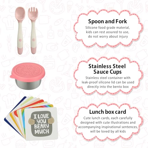 Kids Bento Lunch Box with 9oz Soup Thermo Leakproof Lunch Food Containers 4 Compartment with Insulated Hot Food Jar for Kid Toddler Girls Boys to School, Trvael - Image 6