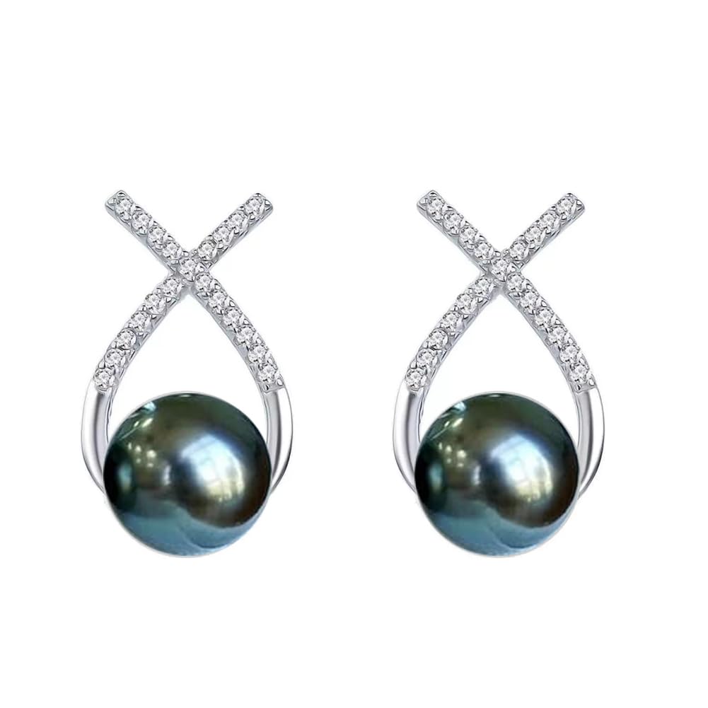 Pendientes de perlas negras tahitianas de 9 a 10 mm, regalo para el día de la madre, regalo para mamá, día de San Valentín, joyería de Navidad y boda