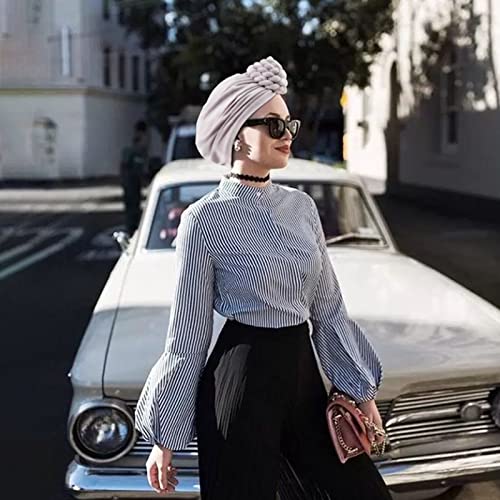 Image of DRESHOW 5 Pack Knotted Headwraps for Women African Turban Pre-Knotted Beanie Headwraps Hair Covers