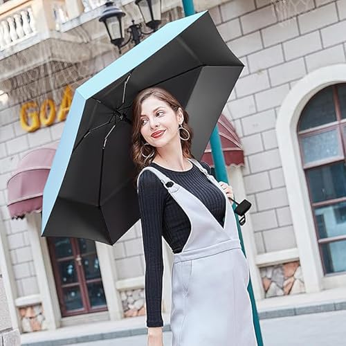 Image of REXERA Travel Mini Folding Compact Umbrella with Case, Manual Open 6 Ribs Lightweight Portable, Small Sun & Rain Pocket Umbrella for Girls and Women- Use in Rain & Summer